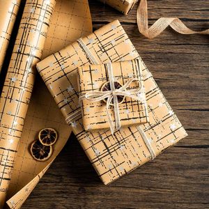 Custom Metallic Silver Stars with Unique Irregular Plaid Kraft <b>Wrapping</b> <b>Paper</b> For Gift Packaging DIY Handicraft Birthday - Product Image 1