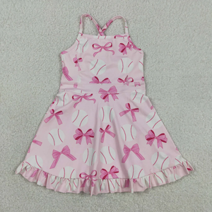 Robe de sport sans manches pour filles, motif baseball et nœud, avec short intégré, pour le jour du match, vente en gros - Product Image 2