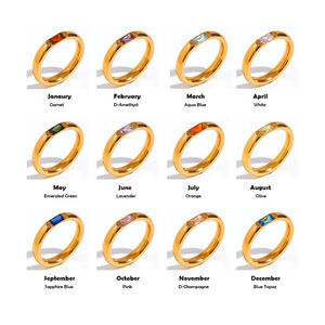 خاتم ذهبي 18 قيراط مطلي بالفولاذ المقاوم للصدأ للنساء هدية عيد ميلاد ديمبر مع ترصيع زركون مستطيل - Product Image 1