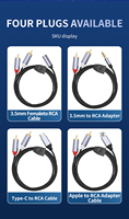 Kabel Audio Splitter USB C ke 2 RCA Portabel untuk Mobil, Ponsel, Home Theater, Kabel Audio Aux Dual RCA, Kompatibel dengan iPhone