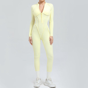 Long Sleeves Quick-Dry Four-Way Stretch Eco-Friendly Fitness One-Piece Patchwork Halter Neck V-Neck Yoga <strong>Jumpsuit</strong> - Product Image 6