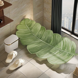 Quick Dry Diatomite <strong>Bath</strong> Rug <strong>Green</strong> Leaf Shaped Shower Woven <strong>Mat</strong> with Non-Slip Rubber Backing Water Absorbent Floor <strong>Mat</strong> - Product Image 2