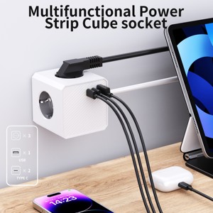 ปลั๊กพ่วงแม่เหล็ก 2026Cube พร้อมพอร์ต USB 1 ช่อง และพอร์ต C 2 ช่อง มาตรฐาน EU รองรับ PD20W สายต่อพ่วงสำหรับชาร์จเร็ว - Product Image 3