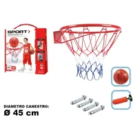 MAZZEO GIOCATTOLI Panier de basket-ball 45 cm en métal rouge durable pour intérieur et extérieur, jeu pour enfants, sangles de serrage de filet, panneau arrière en PE