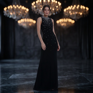Robe de soirée élégante à fleurs, ligne A, avec paillettes perlées, longue robe de bal, à une manche, pour femmes, pour événements formels - Product Image 6