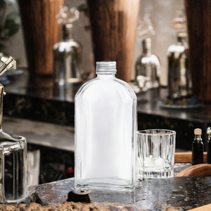 Clear <b>Flat</b> Glass Juice Beverage <b>Bottles</b> Transparent Gin & Spirits Screw Cap Alcoholic Beverages 200ml - Product Image 3