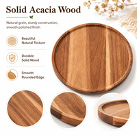 Plateau de service rond en bois d'acacia fait main, sûr pour les aliments, de haute qualité, décoratif, organisateur de rangement pour le salon et la cuisine