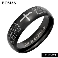 Dongguan penjualan laris cincin doa raja pria salib Alkitab Aksesori Perhiasan mode hitam untuk pria 8mm