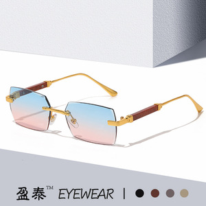 Lunettes de soleil sans monture Yingtai, monture dorée, verres dégradés, UV400, style streetwear pour femmes - Product Image 1