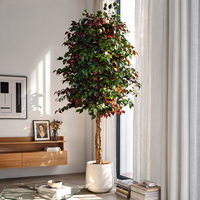 Arbres artificiels en plastique écologiques de 6,6 pieds, grands arbres ficus, troncs naturellement courbés, arbre artificiel luxuriant, décoration intérieure, plantes artificielles d'intérieur
