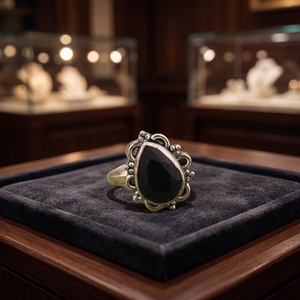 Bague en argent fin avec pierre noire de grande taille, style décontracté/sportif indien pour femmes, à porter au quotidien - Product Image 3
