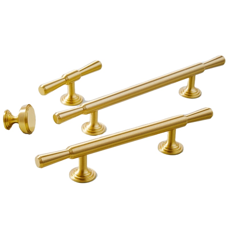 Cabinet Door Handle Pure Solid Brass Cabinet Modern Minimalist Drawer Wardrobe Brush Glossy Gold Chrome Color Door Handles