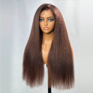 Parrucca Kinky Straight 13X6 con Frontale in Pizzo HD Trasparente, 100% <span class=keywords><strong>Capelli</strong></span> Umani Vergini Remy, <span class=keywords><strong>Colore</strong></span> 4 #   <span class=keywords><strong>Capelli</strong></span> Baby Pre-Plucked di <span class=keywords><strong>Colore</strong></span> Marrone - Product Image 2