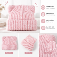 Bonnet tricoté personnalisé doux et moelleux à oreilles de chat, coupe-vent, côtelé verticalement, idéal pour les promenades en extérieur et les courts séjours hivernaux
