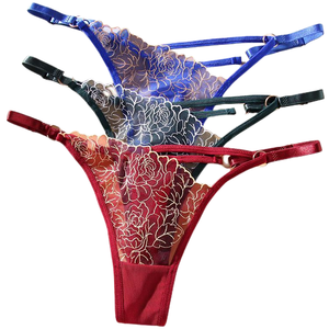 Mutandine Sexy Economiche da Donna in Poliammide con Ricamo in Pizzo, Perizoma con Logo in Vita, Traspiranti, Ecologiche, Floreali e Trasparenti - Product Image 1