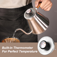 Bouilloire à café Tenrey 1000 ml en acier inoxydable 304 avec thermomètre intégré, poignée à motif bois, pour cuisinière