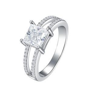 Zollfrei 6*6mm Prinzessschliff GRA VVS Moissanit Ehering 925er Sterlingsilber Verlobungs- und Versprechensringe für Damen Frauen - Product Image 6