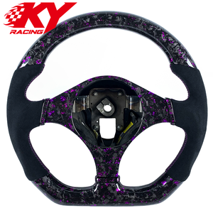 Volante de carreras personalizado en fibra de carbono forjada morada con cuero negro, adecuado para Mitsubishi EVO de 9ª generación. - Product Image 1