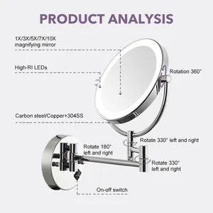 Usine Blanc Beauté Maquillage Rond Maquillage Miroir <span class=keywords><strong>De</strong></span> Vanité <span class=keywords><strong>Lampe</strong></span> Salle <span class=keywords><strong>De</strong></span> Bains 8 pouces 20cm LED Vanité Miroir Intelligent Avec Lumières - Product Image 3