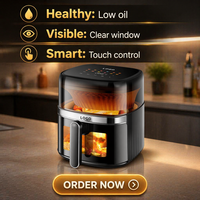 Friteuse à air électrique numérique de luxe 1500W, sans huile, antiadhésive, carrée, avec écran LCD et contrôle tactile, 6L, pour usage hôtelier