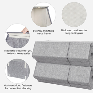 Boîtes de <span class=keywords><strong>rangement</strong></span> pliables rectangulaires avec couvercles, en tissu non tissé écologique, pour vêtements et jouets, empilables, multifonctionnelles, modernes - Product Image 2
