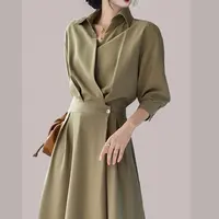 フレンチスタイルのエレガントな服レトロドレス女性の長袖秋の気質スリムな女性の襟付きシャツドレス