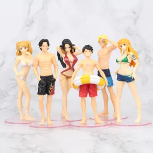 6 PÇS/SET 13CM One Pieces Ace boa sanji nami Anime Dos Desenhos Animados Personagem Modelo Brinquedo Anime GK Figura Swimwear