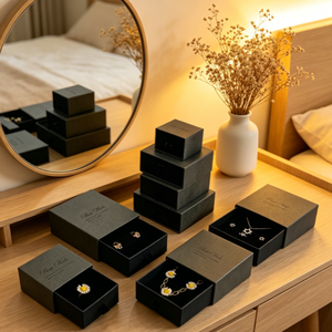 Boîte à bijoux en carton avec tiroir, doublure floquée imprimée, pour bagues, boucles d'oreilles, colliers, emballage personnalisé avec logo, étui de rangement pour bijoux, cadeau - Product Image 2