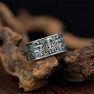 नई चीनी शैली शुभ पशु ग्लूटानस पैटर्न रिंग, रेट्रो व्यक्तिगत शादी के गहने - Product Image 2