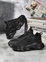 Chaussures de sport à semelle épaisse grande taille pour hommes, résistantes à l'usure, noires, décontractées en maille