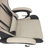 Chaise de jeu MOSSATE en tissu crème et noir - Dossier haut avec appui-tête/coussins lombaires pour les espaces de jeu et de bureau modernes à domicile