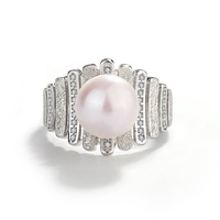 Bague de fiançailles et de mariage réglable Kammy 8-8,5 mm en zircon, moissanite, perle, rhodium, or 14 carats, argent 925 pour femmes