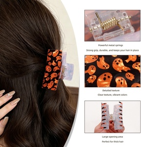 Nuovissima Molletta per Capelli a Tema Halloween con Stampa Teschio e <span class=keywords><strong>Ragno</strong></span> Fantasma, Personalizzabile con Logo, Accessorio per Acconciature e Coda di Cavallo <span class=keywords><strong>da</strong></span> Donna - Product Image 4