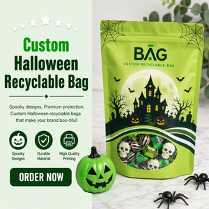 Sachet à bonbons imprimé Halloween Pumpkin Boss pour pochette souple avec fermeture éclair, en PET, sérigraphié - Product Image 3