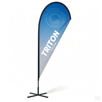 Drapeau plume publicitaire extérieur avec graphisme interchangeable pour affichage en centre commercial