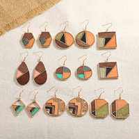 Pendientes de madera geométricos para mujer, joyería de cumpleaños de madera colorida ligera, aretes de empalme bohemios colgantes de Aro para mujer
