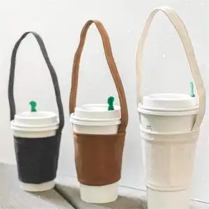 Funda de lona de algodón con logotipo personalizado, funda de transporte para taza de té, leche y café