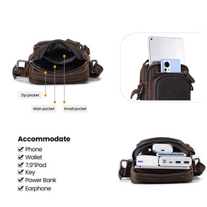 Bolso Cruzado para Hombre Dujiang, Cuero Genuino Crazy Horse Marrón, Resistente al Desgaste, para Uso Diario - Product Image 4