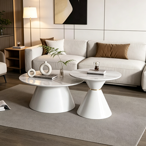 Light Luxury <b>Nesting</b> Coffee <b>Table</b> White Conical Base Marble Pattern Top Modern Home <b>Living</b> <b>Room</b> Multi-purpose Custom Size Accent - Product Image 5