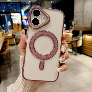Diamond Electroplated Bright Magnetic Phone Case for iPhone 16 15 14 13 12 Pro Max <b>PC</b> Shockproof Case for <b>Wireless</b> Charging - Product Image 6