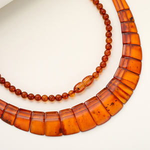 Collar de Ámbar Báltico Natural Naranja Atardecer de 14.7g y 48cm con Cuentas Planas Elásticas Tipo Rondelle, Collar Religioso, Regalo, Cordón - Product Image 6