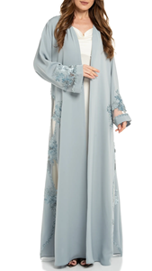 LEDUO Customized High Quality Vintage Casual Women 3D Floral Lace Applique Chiffon Modest Dubai <b>Kaftan</b> - Product Image 2