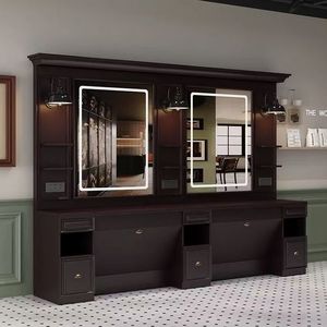 Estación de Maquillaje Tradicional de Madera con Espejo y Gabinete de Almacenamiento para Uso en el Hogar u Oficina - Product Image 3