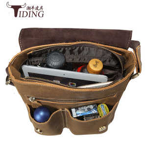 Tiding Men's Crossbody <b>Bag</b> Vintage Crazy Horse Leather Solid Color Casual Wearable Fashionable Everyday Use - Product Image 5