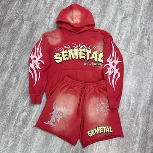 YITE Custom Printing French Terry Oversized Two Piece <strong>Shorts</strong> Tracksuit Streetwear <strong>Men</strong> Acid Wash Rhinestone <strong>Hoodie</strong> <strong>and</strong> <strong>Shorts</strong> <strong>Set</strong> - Product Image 3