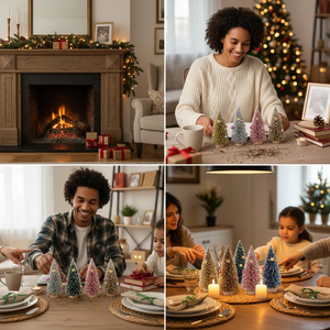 Sanwei Mini Nhân Tạo Tuyết Tùng Cây Giáng Sinh Nhựa Thân Thiện Với Môi Bàn Trang Trí Nội Thất Chai Bàn Chải Cây Cho Đảng Với Chuông - Product Image 5