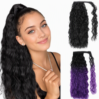 Queue de cheval synthétique bouclée crépue à enrouler, longue, effet vague de maïs, avec fixation magique, extensions de cheveux pour femmes