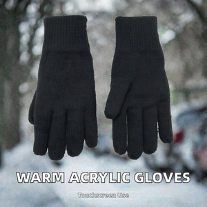 Black Acrylic <b>Touchscreen</b> <b>Gloves</b> Ribbed Winter Warm Finger <b>Gloves</b> for Adults Casual Daily Use - Product Image 2