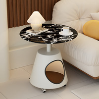 Table basse en verre style crème avec lit pour chat intégré et rangement, design minimaliste moderne pour petites maisons, idéale pour Instagram