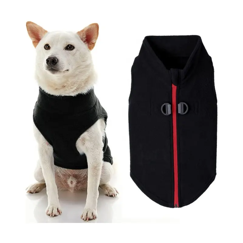 Sweter Anjing Bulu Ritsleting-Jaket Anjing Step-In Bulu Hangat Hitam dengan Pakaian Anjing Tali Cincin D Ganda